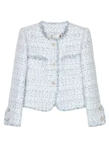 Single-piece new sea salt ice cream tassels bright silk temperament knitted small fragrance style thick tweed fashionable round neck single-breasted design jacket 25109