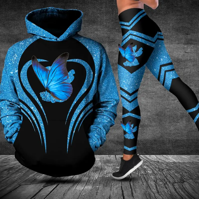 Blue Alien St1tch Hoodie and Legging Set – Cute Galaxy Creature Outfit for Men and Women, Kawaii Cartoon Streetwear