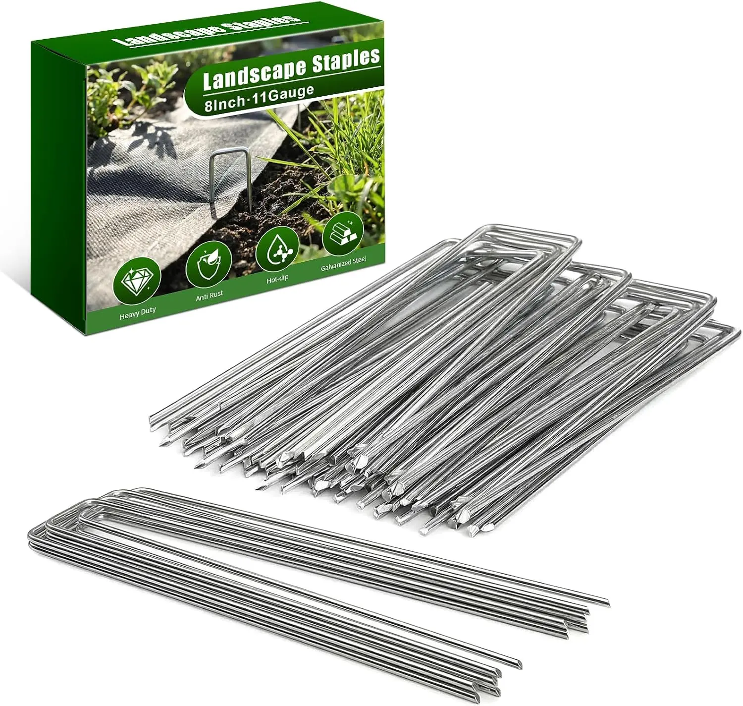 11 Gauge Landscape Staples-Heavy Duty Galvanized Garden Stakes for Weed Barrier Fabric, Ground Cover, Artificial Turf, Sod, Netting and Irrigation Hose