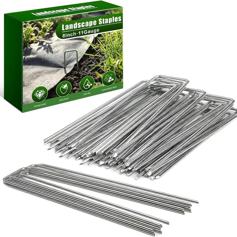 11 Gauge Landscape Staples-Heavy Duty Galvanized Garden Stakes for Weed Barrier Fabric, Ground Cover, Artificial Turf, Sod, Netting and Irrigation Hose