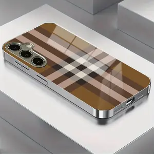 Elegant Plaid Pattern Protective Cellphone Case Cover, Latest Electroplated Tempered Glass, Simple Design, Fits Samsung Galaxy S25,s24,s23fe,a54,a53,a16,a15,a13,a06,a03s Series