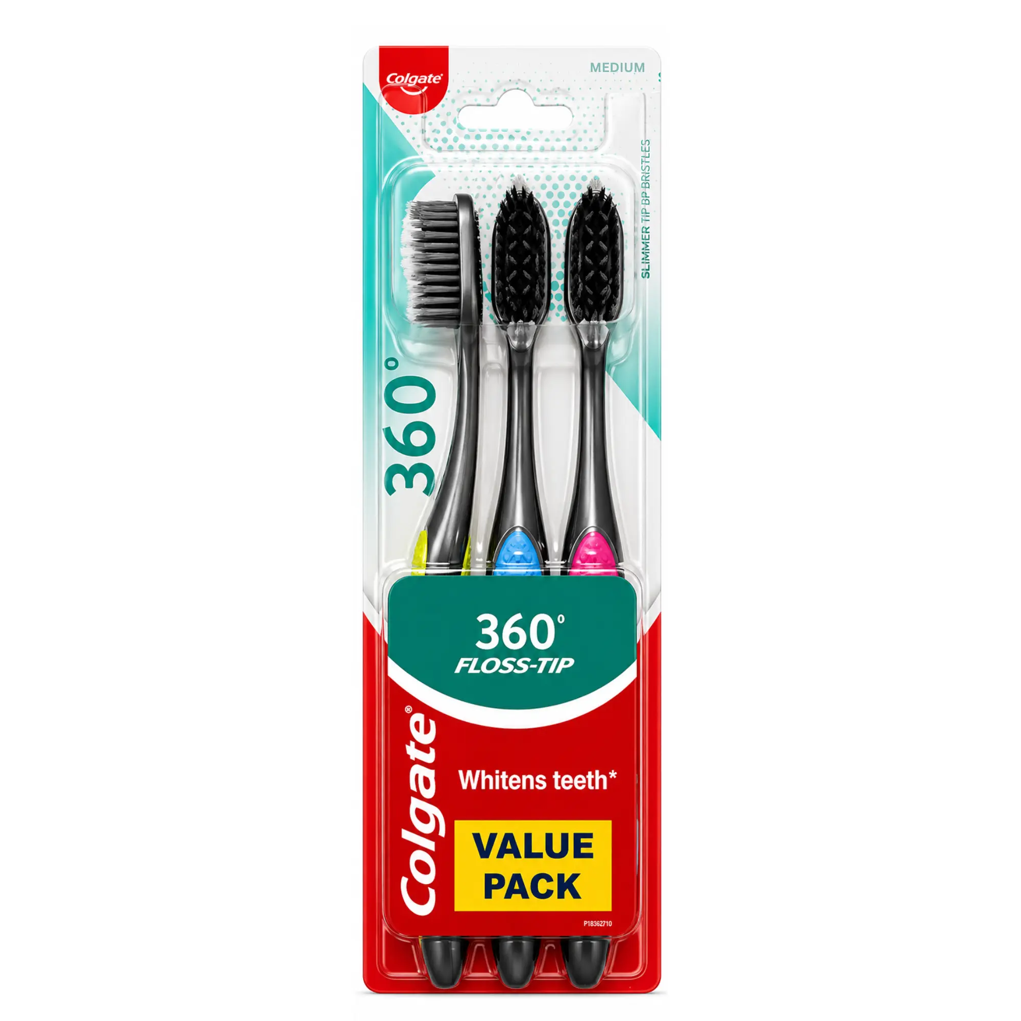 Colgate 360 Floss Tip Toothbrush Medium 3 Counts Value Pack