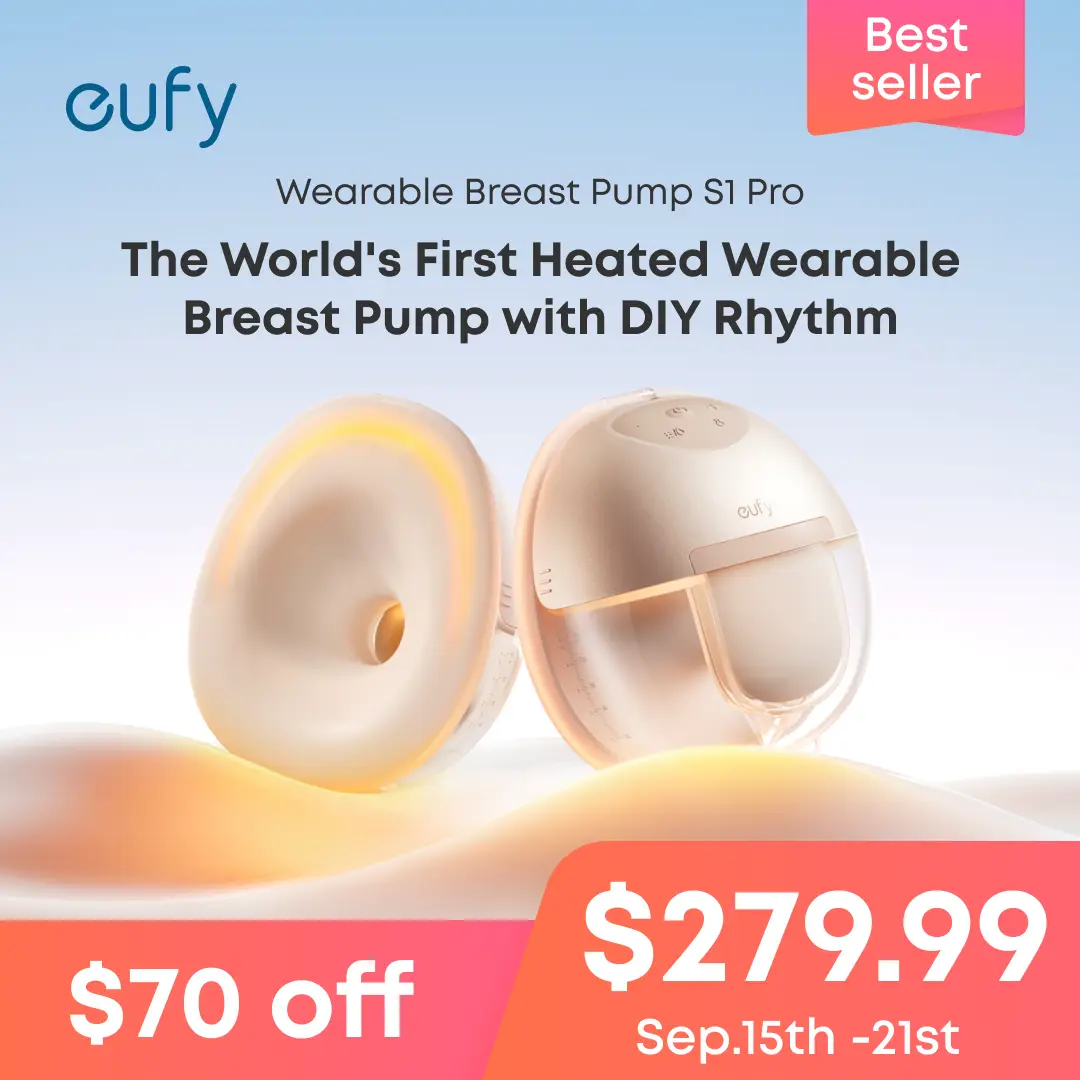 Eufy S1 & S1Pro Heated Wearable Breast Pump, Hands-Free Breast Pump with Industry-Leading HeatFlow Tech, App-Controlled OptiRhythm, Hospital-Grade Suc