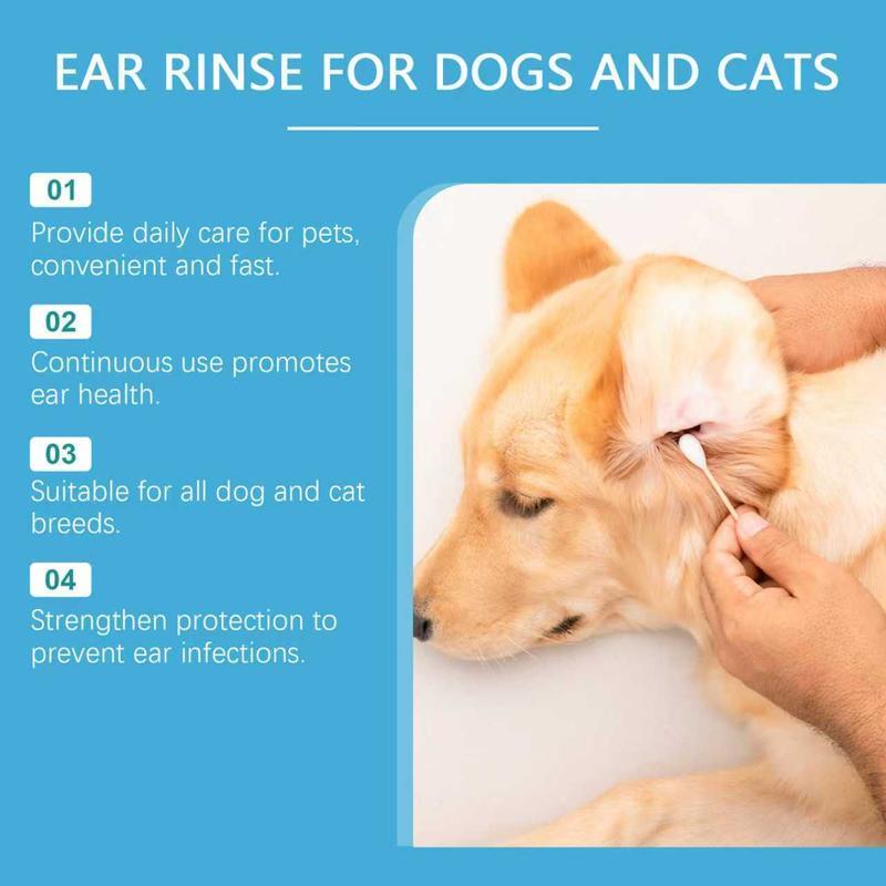 Ear Cleaner for Dogs & Cats – Honeysuckle Itch & Odor Relief, 120ml Bendy-Tip Drops and Swabs Pets