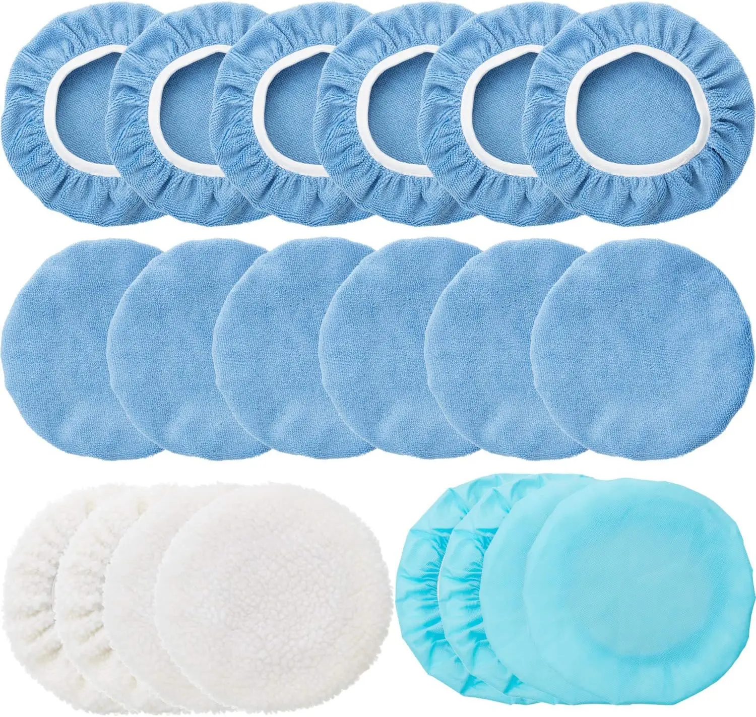 DIBMS 20 Pcs Car Orbital Buffer Polisher Pads Bonnet, 5-6 Inch Blue Microfiber Wax Bonnet Covers, Reusable Buffing Pads for Car Polishing, Waxing & Cleaning, Fits Orbital Buffer Machines