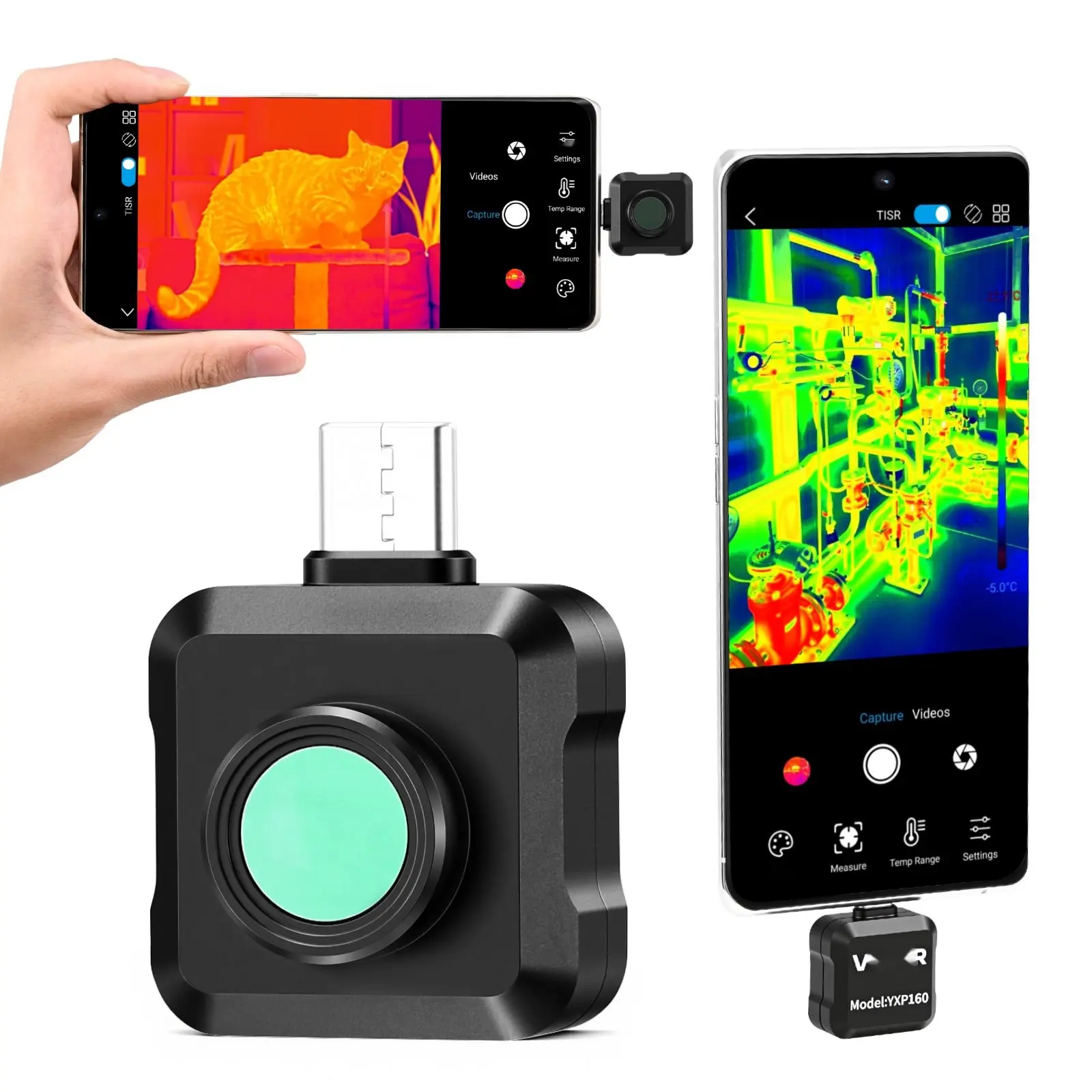 Android Thermal Imaging Camera With 320x240 TISR Resolution, 25 Hz Refresh Rate Infrared Thermal Imager For Smartphones And Tablets, 160x120 IR Sensor, Temperature Range -4°F To 1022°F, 15 Color Palettes
