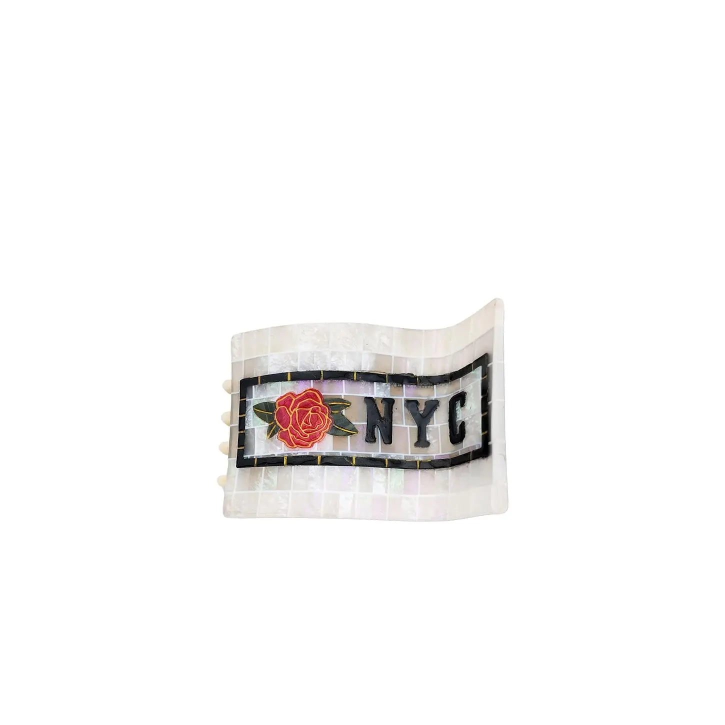Solar Eclipse Hand-Painted NYC Subway Heart Hair Lay Down Claw Clip