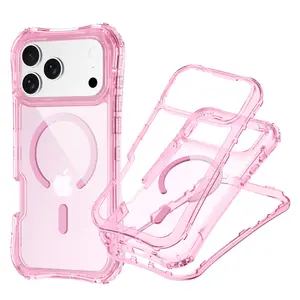 Transparent Jelly MagSafe Shockproof Clear iPhone Case, Multi-layer Shock-Absorbing Protective Case, Compatible with iPhone 17 Air Pro Pro Max,16/15/14 Plus Pro Pro Max & 13/12 Pro Pro Max, Pastel Transparent Phone Case