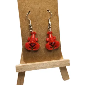 Lobster Earrings - Unique Marine Life-Inspired Fashion Accessories Durable Plastic Quirky Touch 1.93 Inches Long Everyday Wear