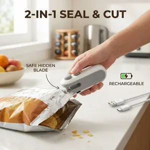 2 pcs USB-C Rechargeable Mini Bag Sealer, 2 in 1 Heat Sealer & Cutter for Food Storage, Prevents moisture and odor transfer,Portable Plastic Bag Sealer for Chips, Snacks, Freshness,And for outdoor use, camping, home, pet snacks, kitchen baking, etc.