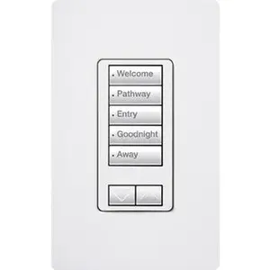 Lutron seeTouch LED+ Hybrid Keypad, Works with RA3 Systems, 100W LED, 5 Button with 1 Raise/Lower, Neutral Required, 120V, RRD-HN5BRL-WH, White