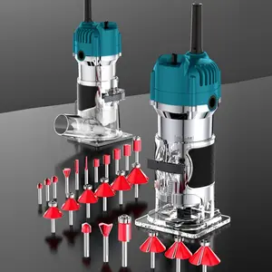 800W Compact Wood Router with 35, 000RPM, Edge & Roller Guides - Precision Trimming & Profiling Tool for Woodworking, Includes Red Guard Tips & Adjustable Metal Brackets, 110V Plug-In Power, Woodworking Tool Sturdy Metal Body, Router Bits for Woodworking