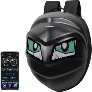 KCMotorcycle Backpack with LED Screen Waterproof Hard Shell Riding Gear DIY Programmable Full Color Display Digital Eyes Power Bank Compatible 5V2A+ for Bikers Safety Commuting Charger