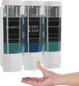 Shampoo and Conditioner Dispenser, Shower Shampoo Dispenser 3 Chamber No Drill, Shampoo and Conditioner Bottles for Bathroom Hotel Large Capacity(White)