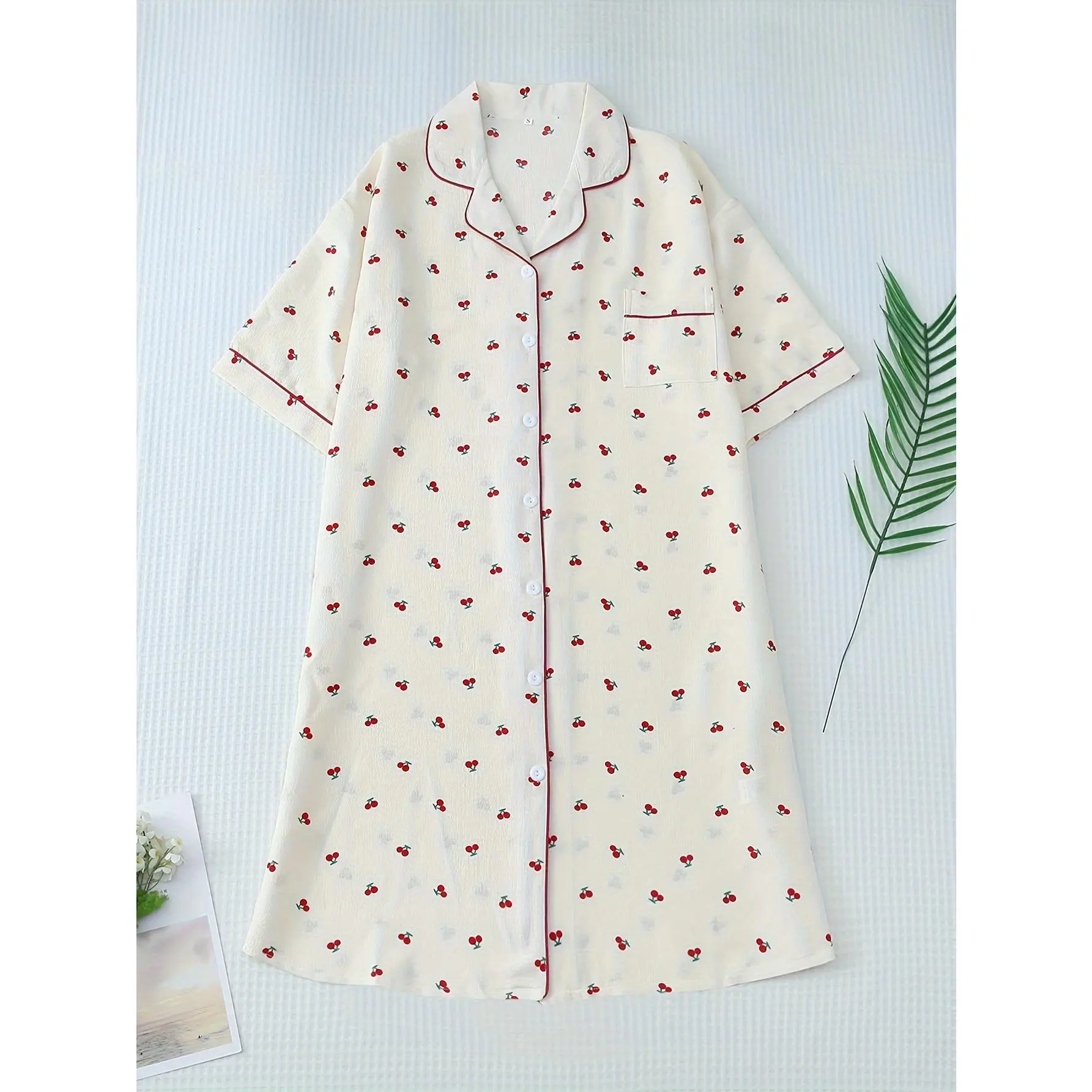 Women's Plus Cute Sleep Dress, Plus Size Cherry Print Short Sleeve Button Up Shirt Nightdress - TikTok Shop Women's Plus Cute Sleep Dress, Plus Size Cherry Print Short Sleeve Button Up Shirt Nightdress - TikTok Shop