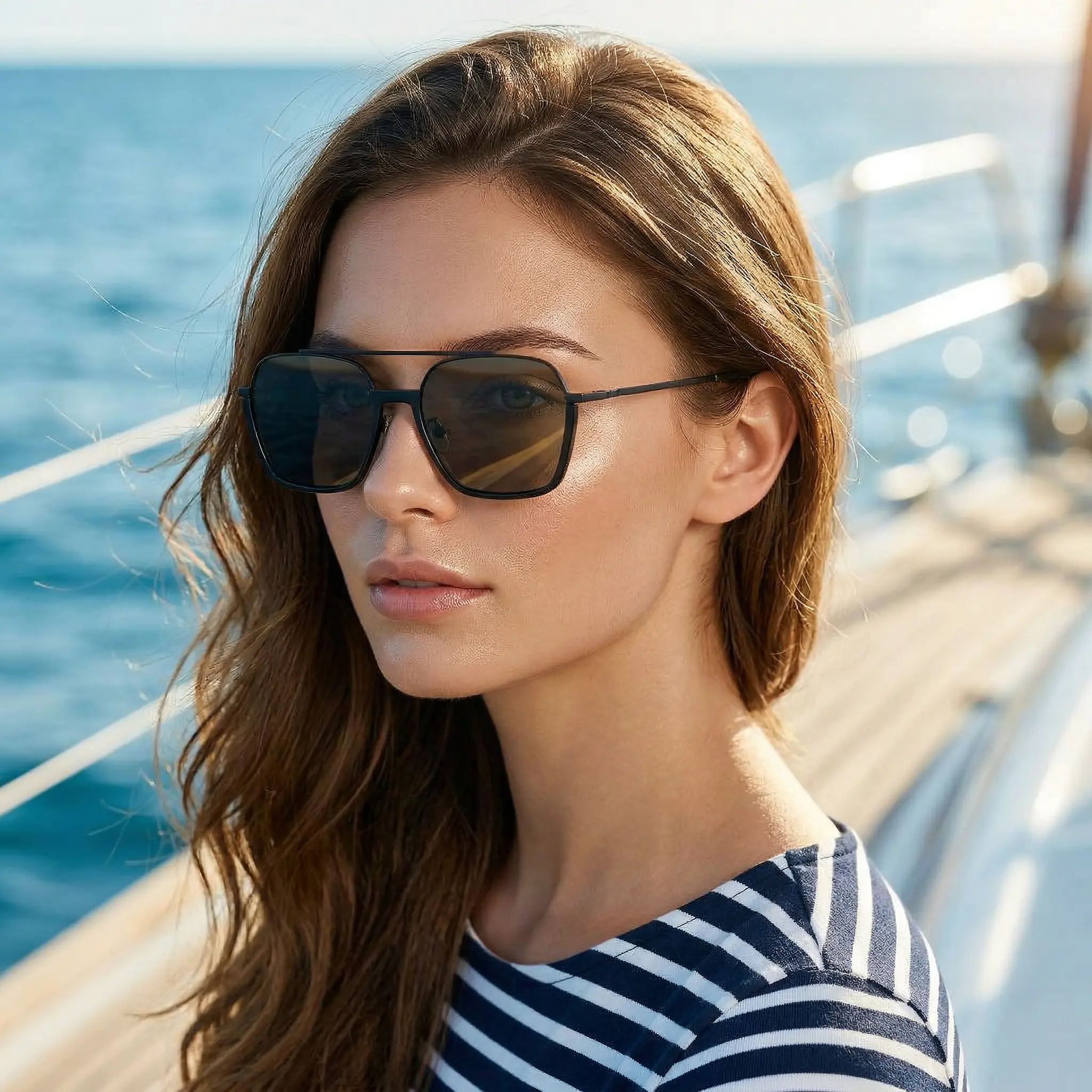 Retro Oversized Square Double Bridge Pilot Sunglasses Metal Frame UV Protection Amazon.com: Fozono Aviator Sunglasses for Women Men Trendy  main image 2