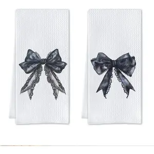 Black Bow Bathroom Decor Black Bows Towels Gothic Bathroom Decor Lace Kitchen Dish Towels 16 X 24 Set of 2