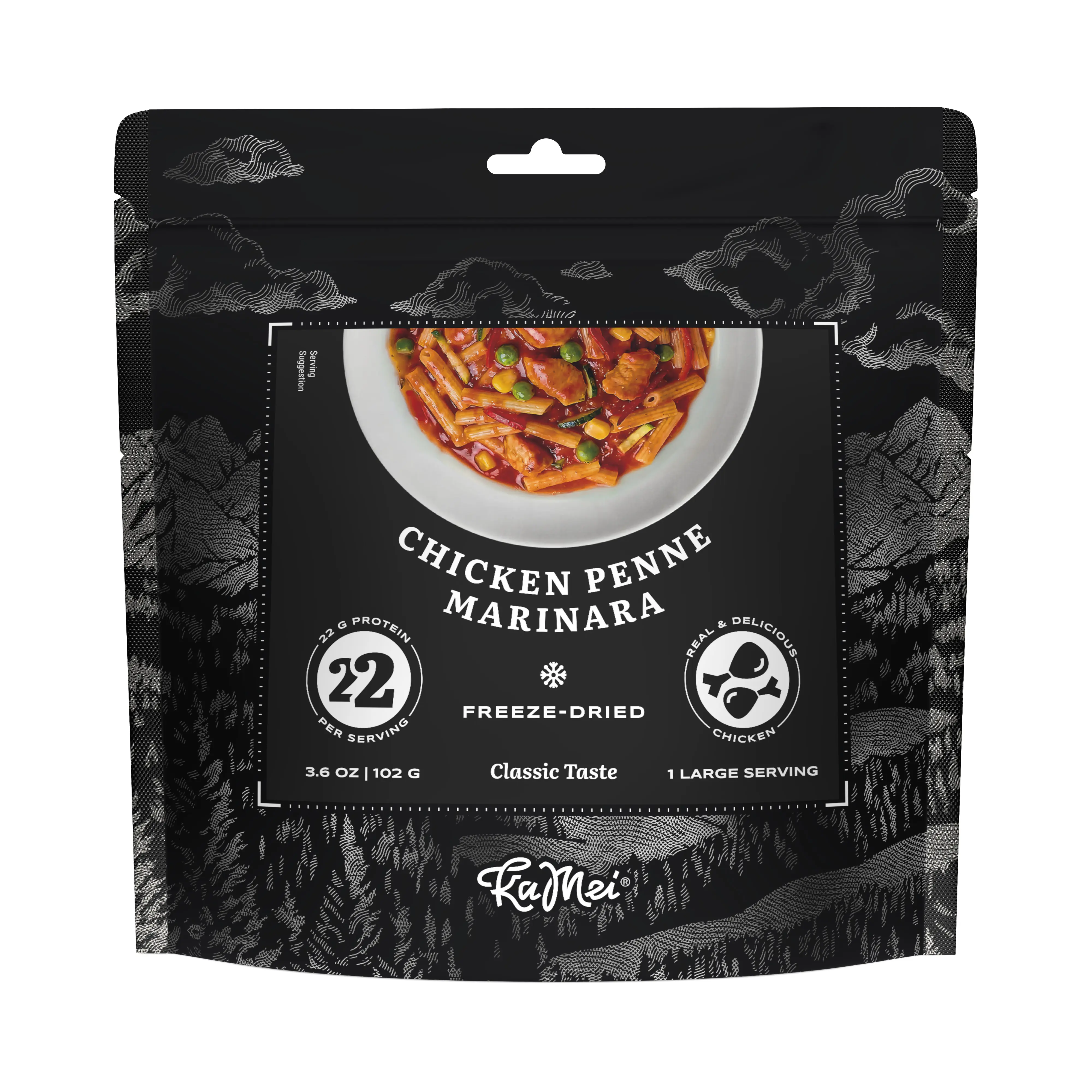KaMei Chicken Penne Marinara Freeze-Dried Meal 102g | 22g Protein | Instant Food | ready to Eat sohochic