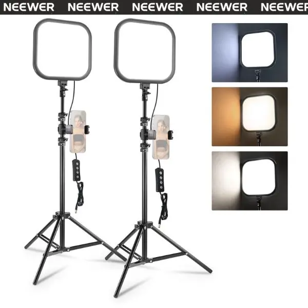 NEEWER L220 15W 10.8" LED Video Panel Light Kit (2 Pack) with Tripod Stands, Bi-Color Dimmable Streaming Lights for Zoom, Vlog, Live Streaming & Home Office