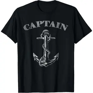 Casual Cotton shortsleeve tees  Vintage Boat Captain Anchor Boater Boating Pontoon T-Shirt