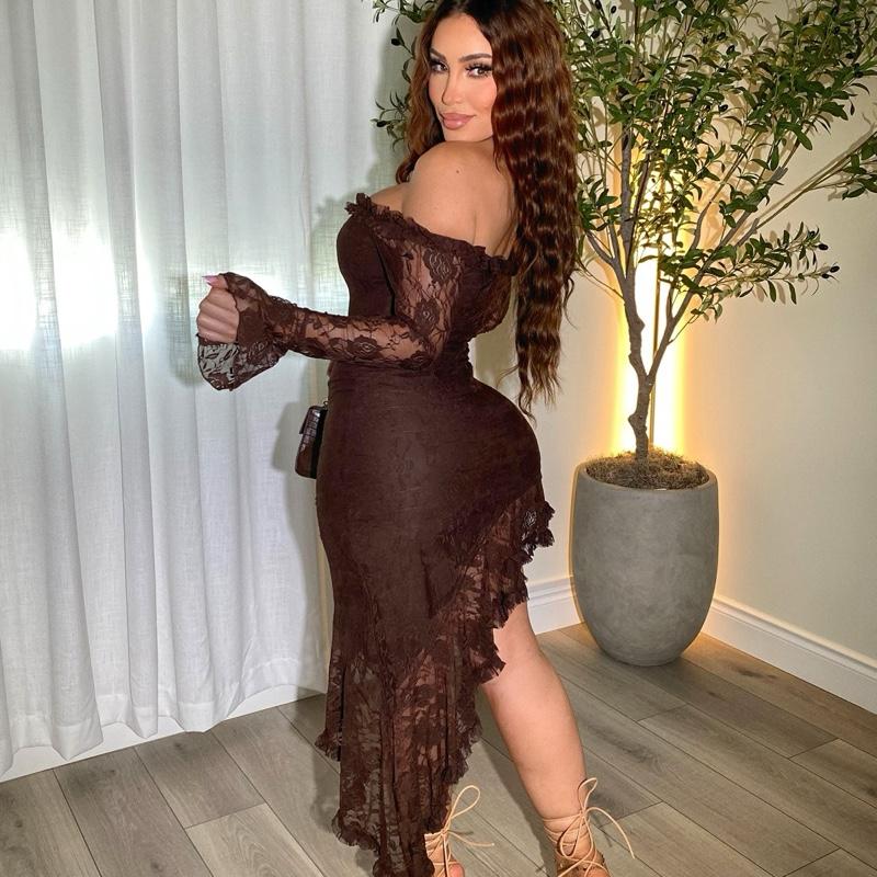 Midnight Lace Asymmetrical Gown Elegance