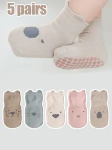 5 Pairs Baby Anti-Slip Socks, Soft Comfortable Fabric, Cartoon Pattern Floor Socks, Unisex Toddler Walking Socks, Fall Winter, Soft Comfy Socks