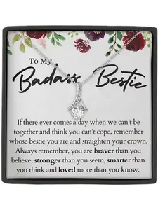 To My Badass Bestie Eternal Heart Zircon Pendant Necklace for Best Friend, Sister Exquisite Jewelry Gift, Birthday Gift, Christmas Present