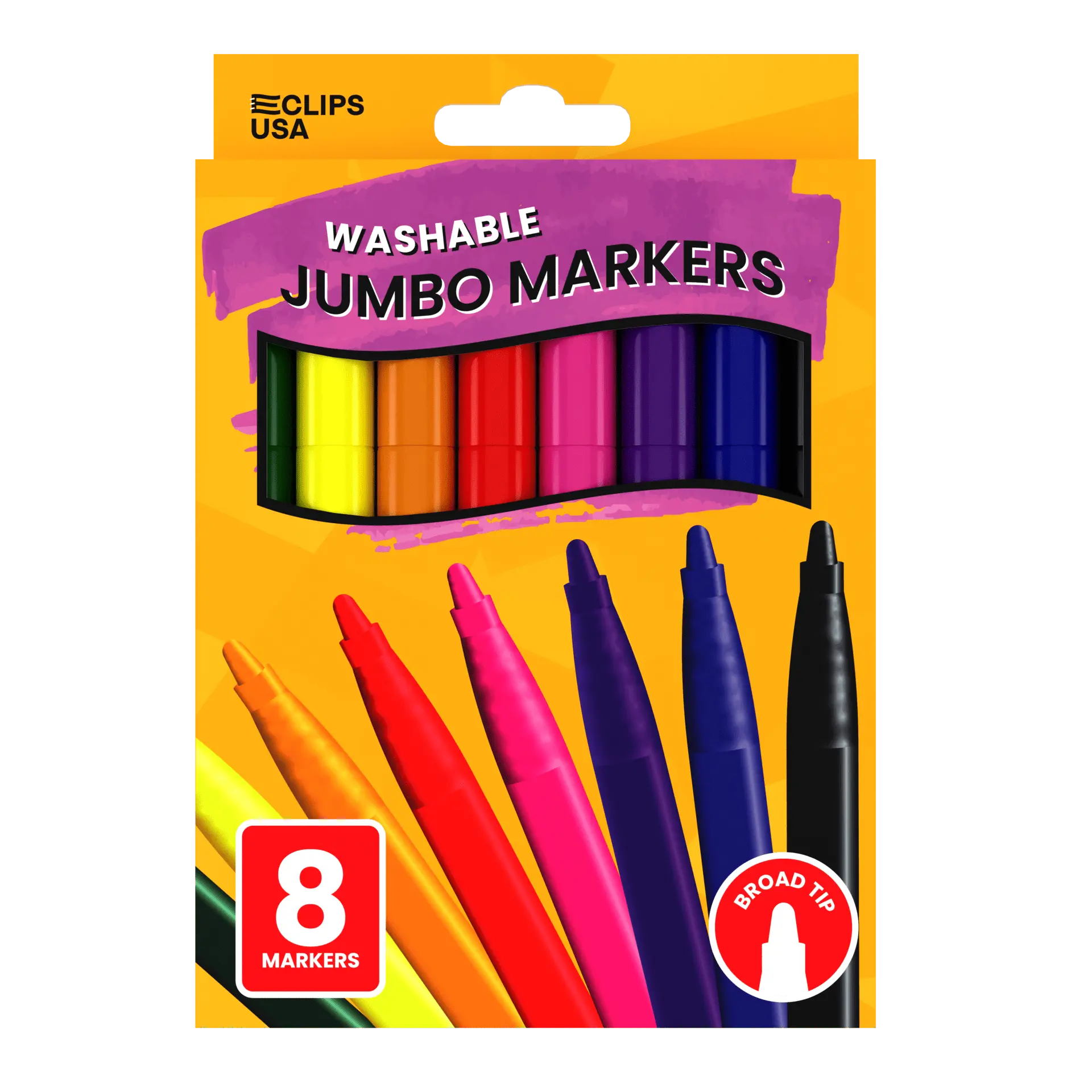 Jumbo Washable Markers - Non-toxic, 8-count, Assorted Colors, Broad-tip