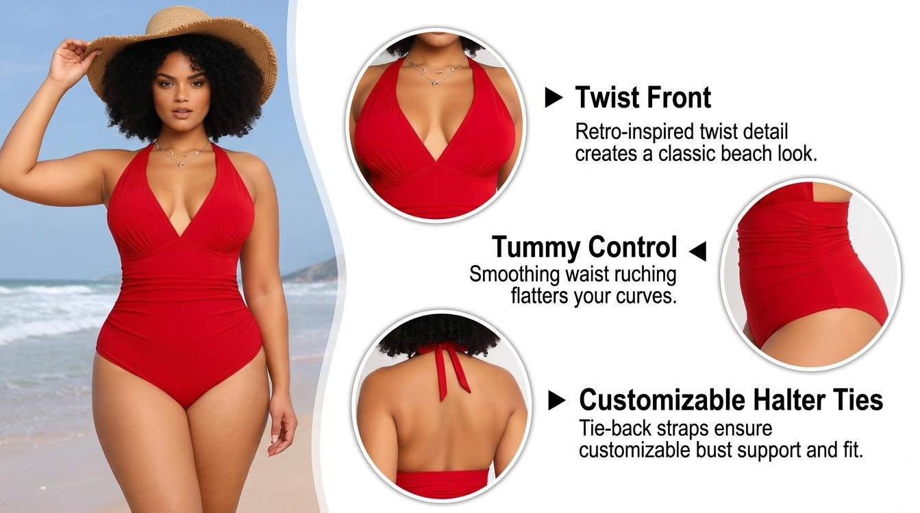 Holiswim Women's Smart Sculpt Front Ruched Swimsuit Tummy Tucking One Piece Slimming Bathing Suit Sculpting Snatched Waistline Swimwear