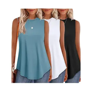 Women'S 3pcs Casual Sleeveless Tank Tops - Loose Fit, Round Neck, Solid Color, All-Season Comfort, Polyester Blend, Machine Washable, Ladies Tank Tops