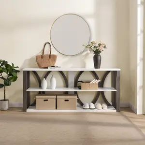 【GOOGREAT】3-Tier Industrial Console Table, 70.87 inch, Narrow Entry Table Long Table with Storage for Entryway, Living Room, Foyer, Hallway,white.