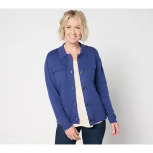 Isaac Mizrahi Live! Button Front Sweater Jacket with Collar