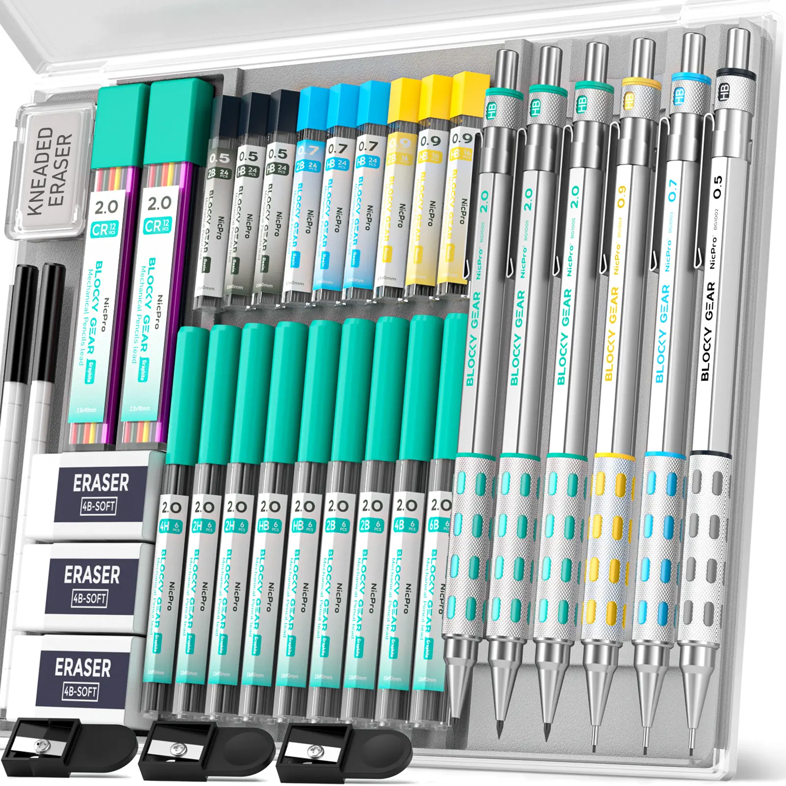 Nicpro 36-Pack Art Mechanical Pencils Set with Case, Office School Supplies Including 3 Metal Drafting Pencils (0.5/0.7/0.9mm), 3 2mm Lead Holders & 20 Tubes of Lead Refills (6B/4B/2B/HB/2H/4H) for Drawing Sketching, Lead Mechanical Pencil