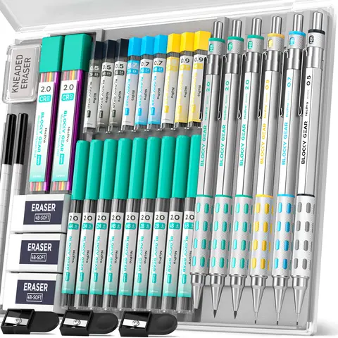 Nicpro 36-Pack Assortment Kit Pencils Set with Case, Office Stationery Including Graphite Mechanical Pencils (3 Metal Drafting, 0.5mm/0.7mm/0.9mm), 3 Lead Holders (2.0mm, Metal Parts), 20 Lead Tubes (6B/4B/2B/HB/2H/4H) for Drawing, Sketching