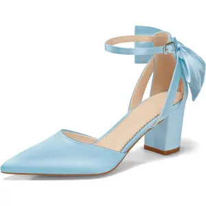 Coutgo Womens Chunky Heels Low Heel Ankle Strap D'Orsay Pumps Closed Pointed Toe Wedding Bridal Shoes