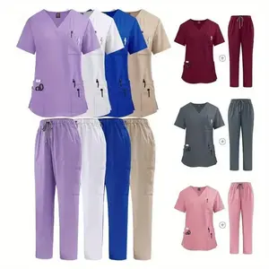 Nurses Hospital Uniforms Two Piece Stretch Straight Pants Scrubs Suits Nursing Articles Women Scrubs Spa Uniforms Sets（gift）Gift