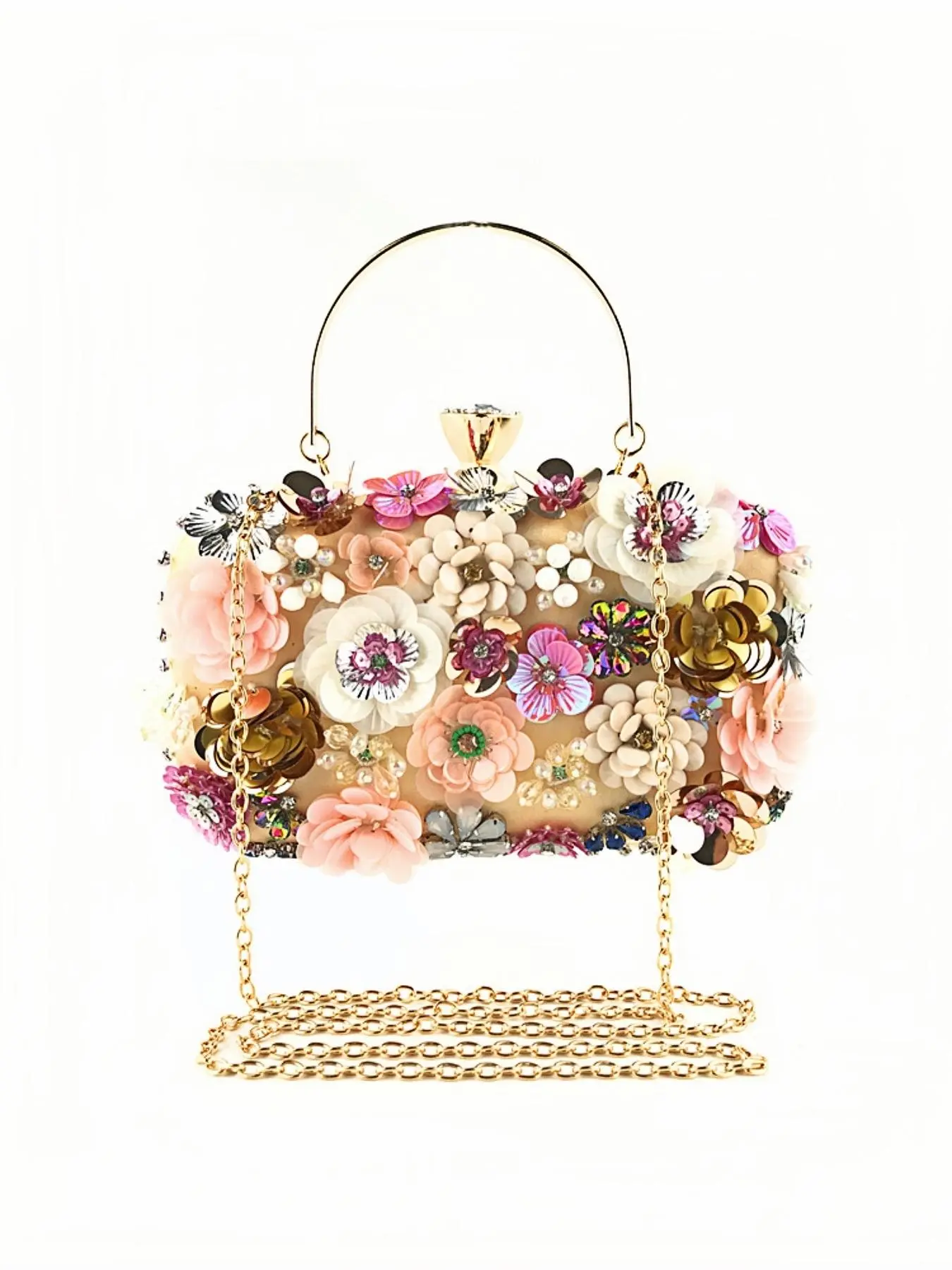 Women's Elegant Flower Decorated Bling Evening Bag, Fashionable Novelty Floral Pattern Handbag for Party, Trendy All-match & Exquisite Bag for Birthday Gift