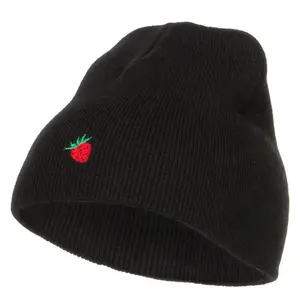 Mini Strawberry Embroidered Short Beanie