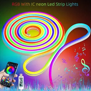 RGB Neon LED Light with Music, Smart neon Light Strips Phone App Control, Desktop Background Ambient Light, Neon RGB Light with TV LED Backlight, Perfect for Festival Party Halloween Christmas Decoration