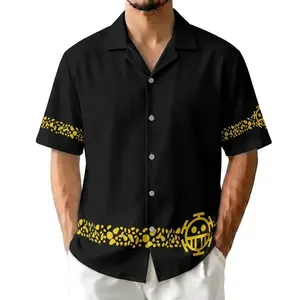 Hot Summer 2026 Black Surgeon Pirate Symbol Hawaiian Shirt, Gold Graphic Anime Inspired Button Up Shirt