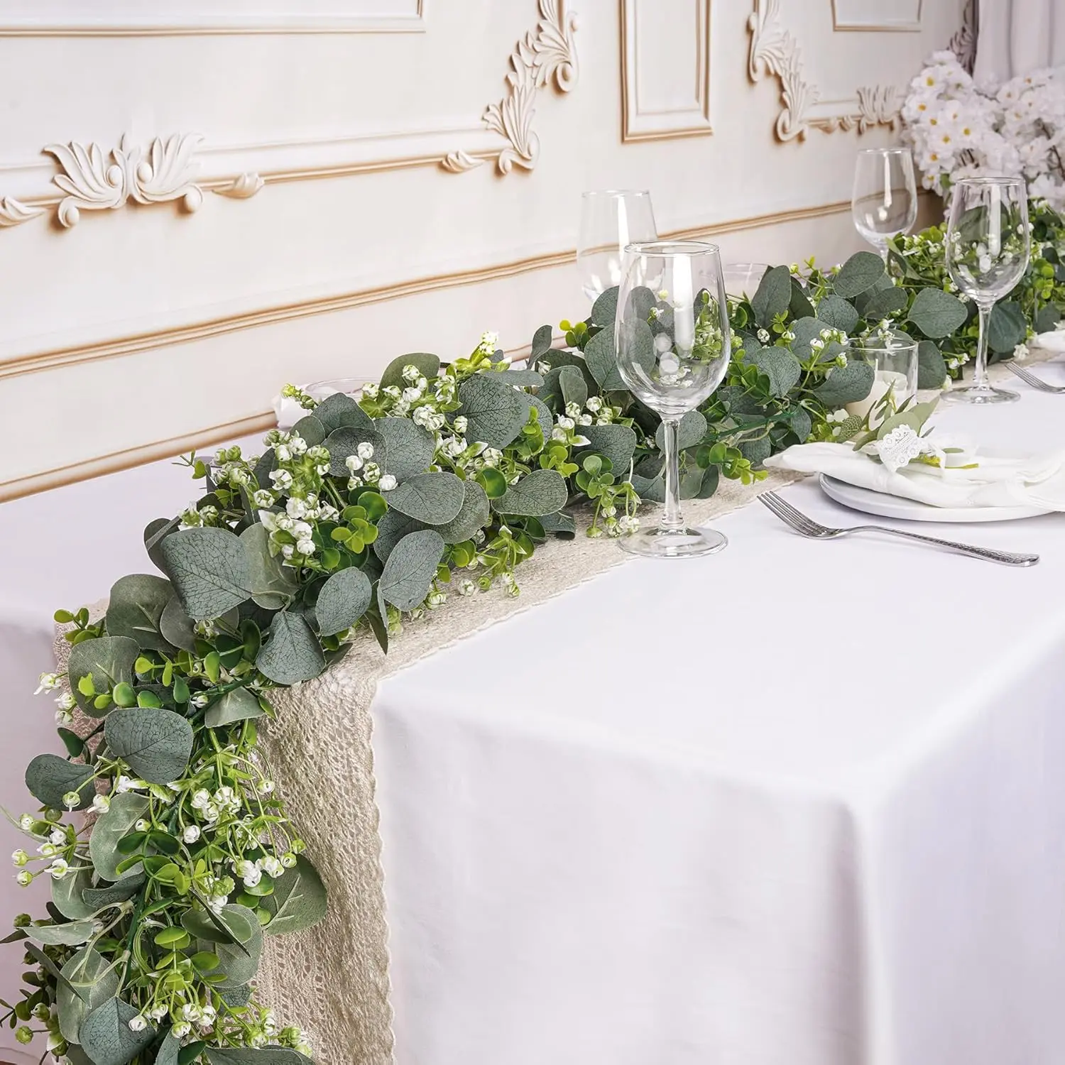 4-Pack Artificial Silk Eucalyptus Garland - 5.9FT Silver Dollar Leaf Vines, Hand-Crafted Art Deco Greenery for Home Mantle, Wedding Party Wall & Table Decor (Indoor/Outdoor Use)