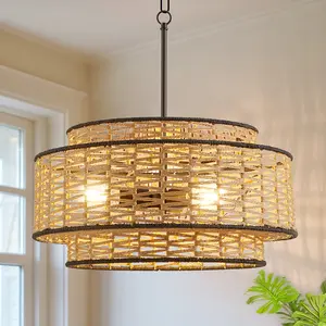 Anela Boho Chandelier  3-Light woven rope, adjustable chain included