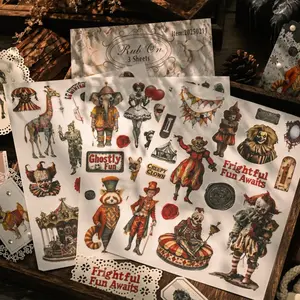 3 Gothic Evil Joker Circus Halloween Stickers, Transfer Paper Stickers for Scrapbooks, Bullet Journals, Gift Cards, Packaging Decorations