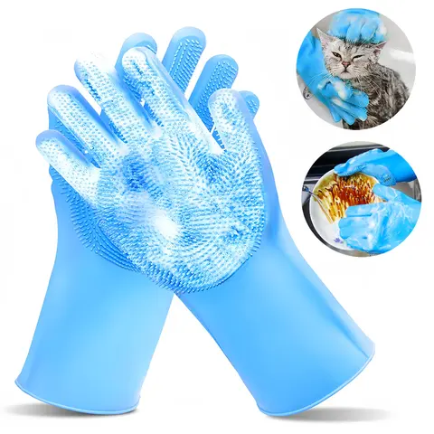 2-Pack Silicone Rubber Brush Gloves (27cm x 14cm) - Casual Daily Heat-Safe Brush Gloves with Comfortable Soft Bristles, Gentle Touch, Comfortable Massage, Heat-Resistant for Warm Washes, Deep Cleaning Kitchen Sink & Desk Household Items