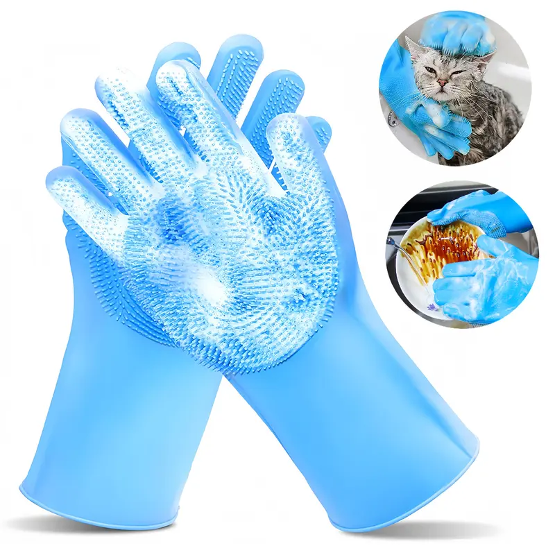 2-Pack Silicone Rubber Brush Gloves (27cm x 14cm) - Casual Daily Heat-Safe Brush Gloves with Comfortable Soft Bristles, Gentle Touch, Comfortable Massage, Heat-Resistant for Warm Washes, Deep Cleaning Kitchen Sink & Desk Household Items