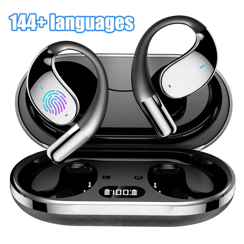 3-in-1 AI Translator Earbuds Real-Time, Ultra Open Ear Bluetooth Headphone Translator 144 Languages & Accents, with Charging Case for Travel & Learning & Business Negotiation, Android & iOS Compatible