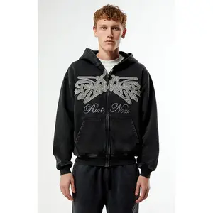 Pacsun Men's Riot Now Raw Applique Full Zip Hoodie Pacsun Men's Riot Now Raw Applique Full Zip Hoodie