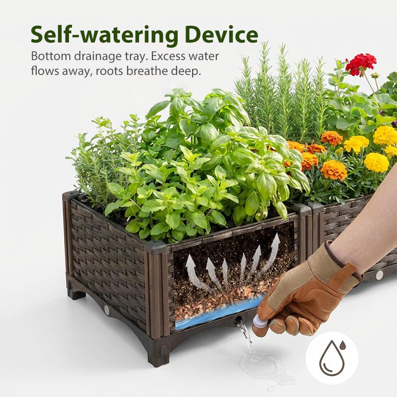 Self-Watering Raised Garden Bed - 118cm x 21.5cm, No Screws Needed, Strengthened PP, Breathable, Heat & Frost Resistant, Elevated Planting Box with Pot Trays, Large Capacity, Outdoor Planters, Patio Planters (Mother's Day Gift)