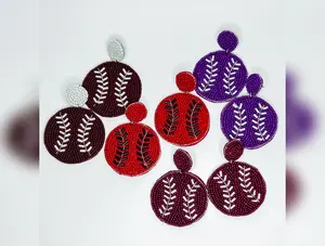 Baseball Beaded Earrings 