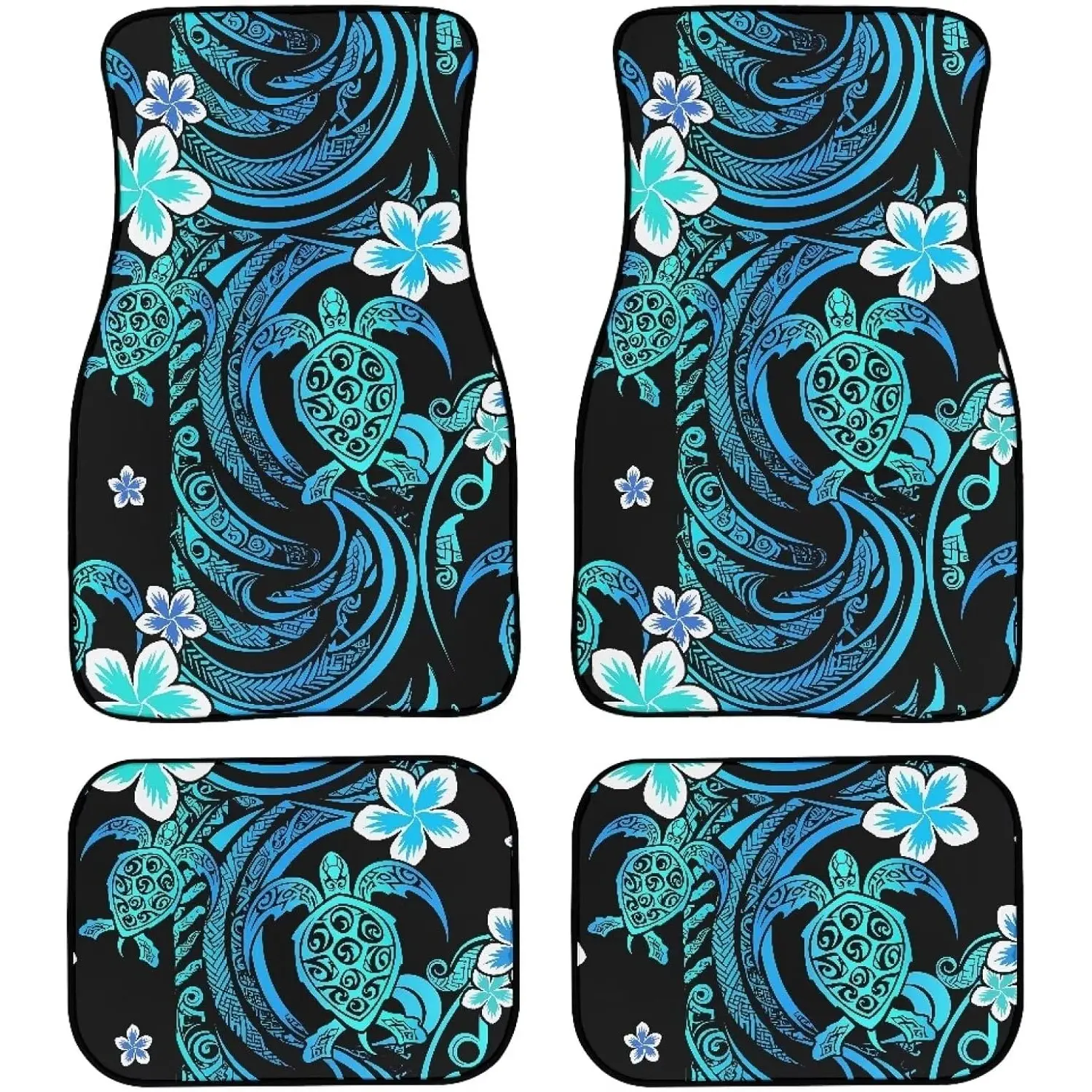 Tribal Stripe Sea Turtle Pattern Car Floor Mat Retro Ethnic Turtles Floral 4PCS Front and Rear Mats Floor Mats Heel Pad Fit for SUV Van Truck Car Car Accessories